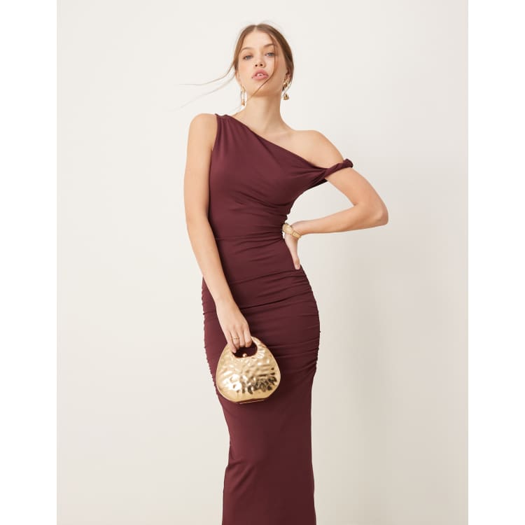 ワンピース [MARRON EDITION] Maxi Dress New Look slinky one shoulder maxi dress in burgundy | ASOS