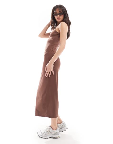 New Look slinky racer midi dress in dark brown - view 1