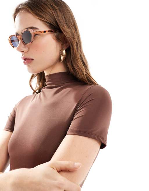 New Look slinky turtle neck midi dress in brown, 4 of 4