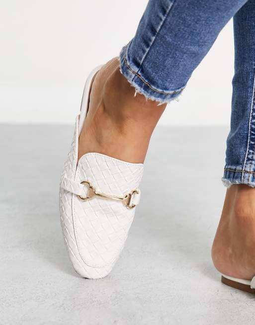 New Look slip-on loafers with buckle detail in white