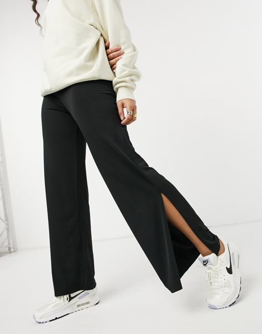 New Look slit hem wide leg pants in black | ASOS