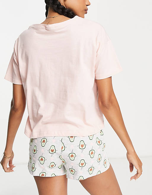 New Look slogan avocado pajama shorts set in pink | ASOS