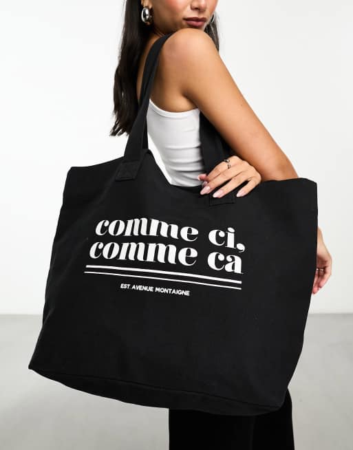 New Look slogan oversized canvas tote in black | ASOS