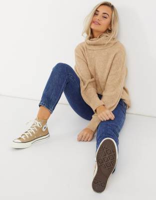 camel polo neck jumper womens