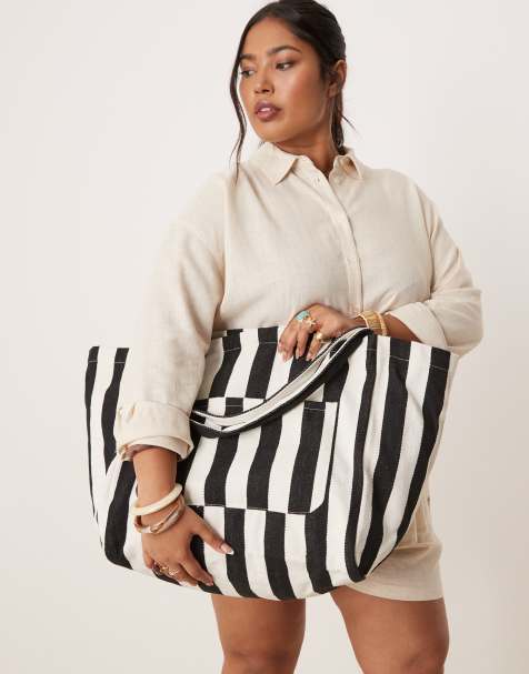 New Look slouchy tote bag in black stripe - view 1