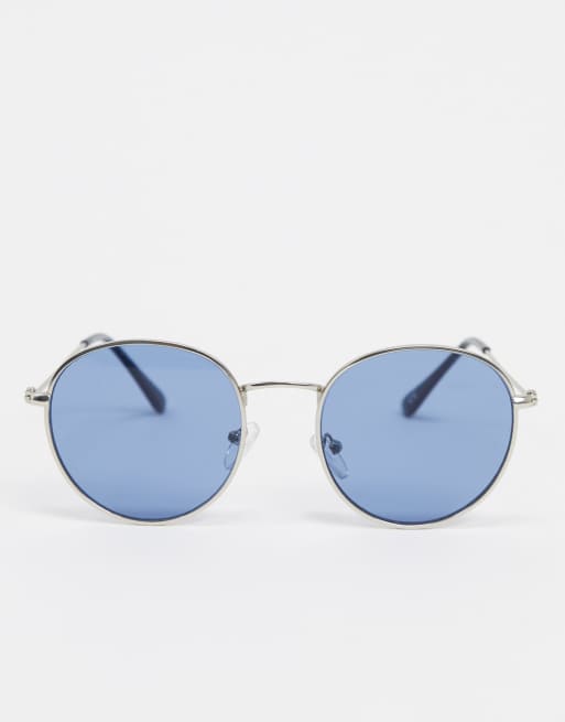 New Look - Sølvfarvede runde solbriller i metal med blå glas, 4 af 4