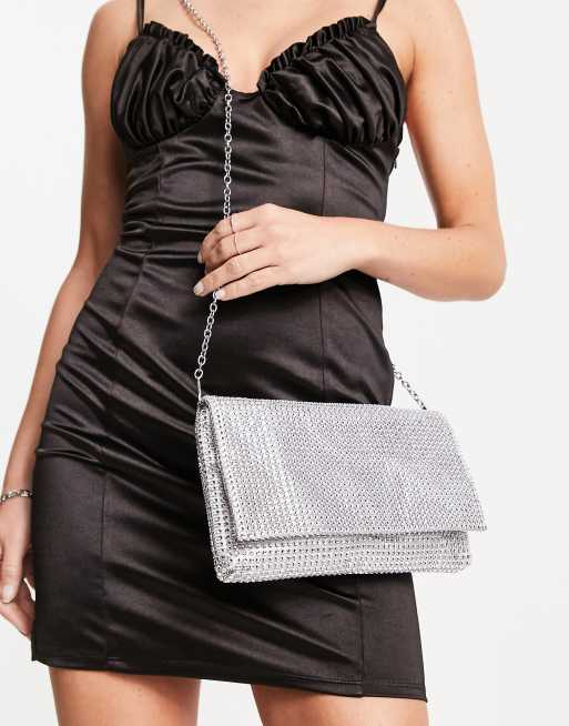 New Look - Sølvfarvet clutch-taske med rhinsten