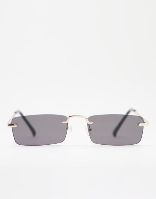 New Look - Smalle, firkantede solbriller med uindfattet design i sort, 2 af 4