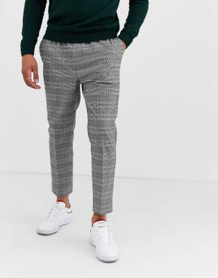 New Look - Smalle nette geruite broek in grijs | ASOS