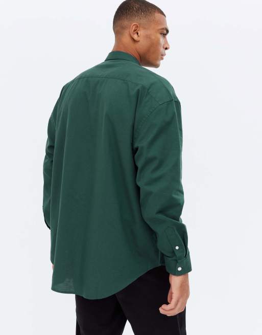 New Look smart long sleeve 90's oversized oxford shirt in green, 2 of 4