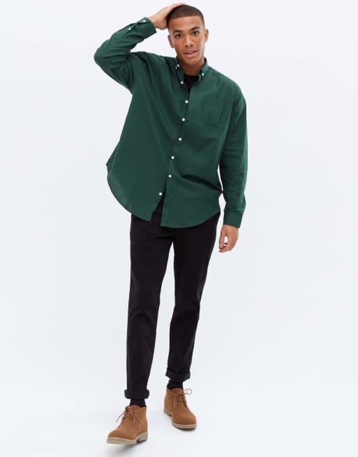 New Look smart long sleeve 90's oversized oxford shirt in green, 4 of 4