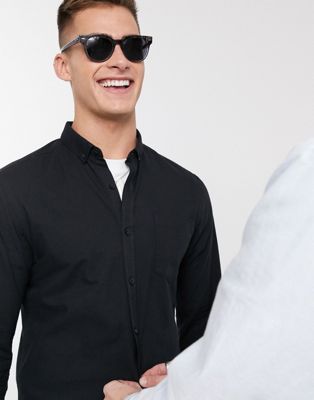 New Look smart long sleeve cotton oxford shirt in black - NAVY - ASOS Price Checker