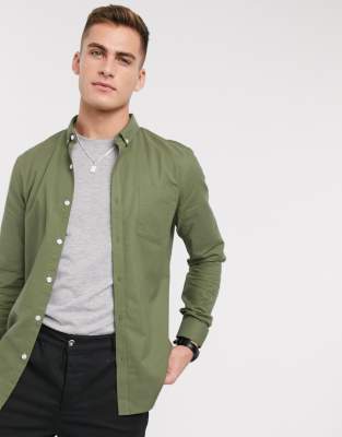 New Look smart long sleeve cotton oxford shirt in khaki - MGREEN