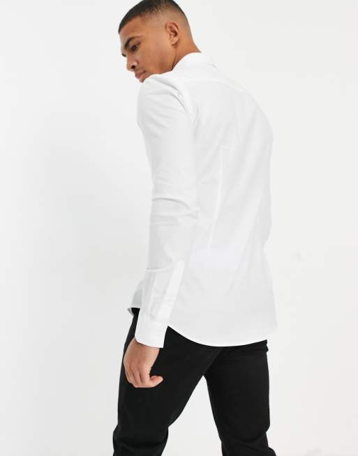 New Look smart long sleeve muscle fit oxford shirt in white, 2 of 4