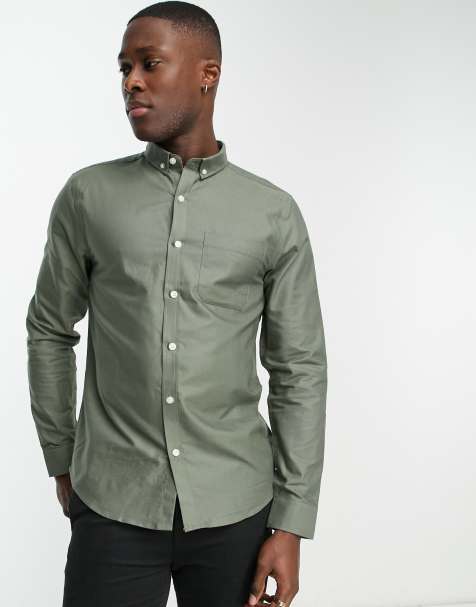 New Look smart long sleeve oxford shirt in khaki - view 1