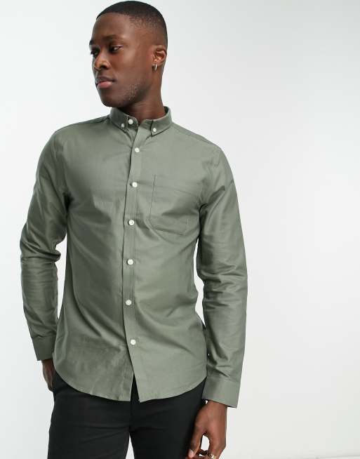 New Look smart long sleeve oxford shirt in khaki | ASOS