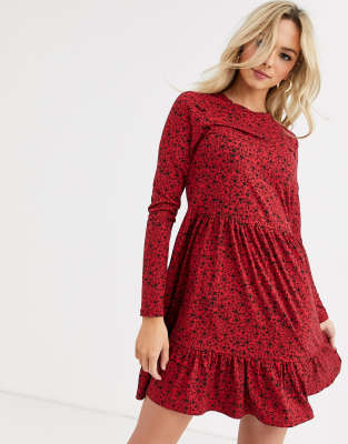 red floral smock dress