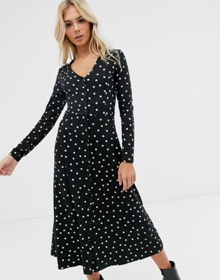 black and white polka dot dress long sleeve