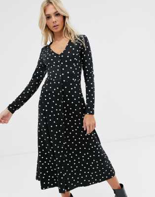 black and white polka dot dress new look