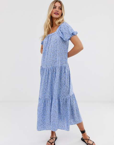 New Look smock maxi dress in blue floral print - view 1