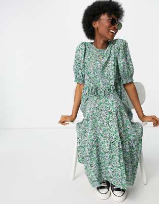 New Look smock midi dress in blue floral | ASOS