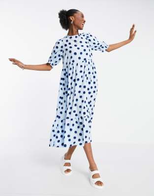 new look polka dot smock dress