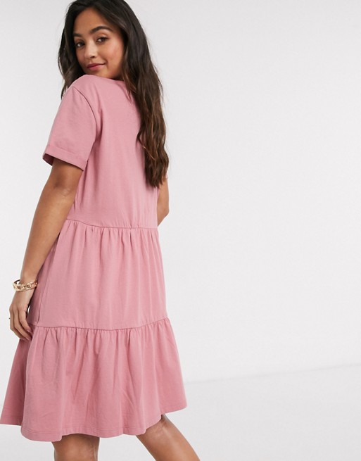 New Look smock short sleeve mini dress in pink