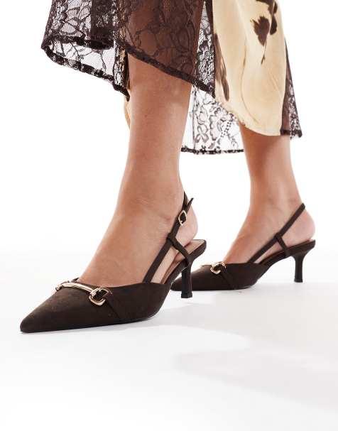 New Look snaffle detail slingback heeled shoe in brown - view 1