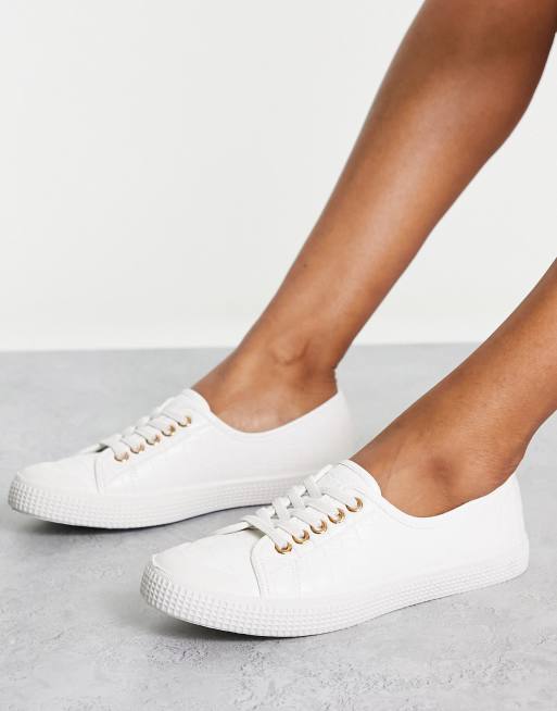 New Look – Sneaker zum Schnüren in Kroko-Weiß