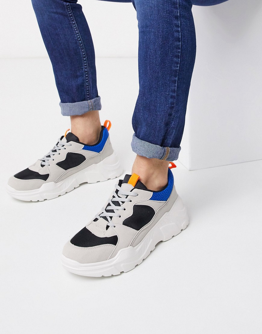 New Look - Sneakers chunky grigie con dettagli a contrasto-Grigio