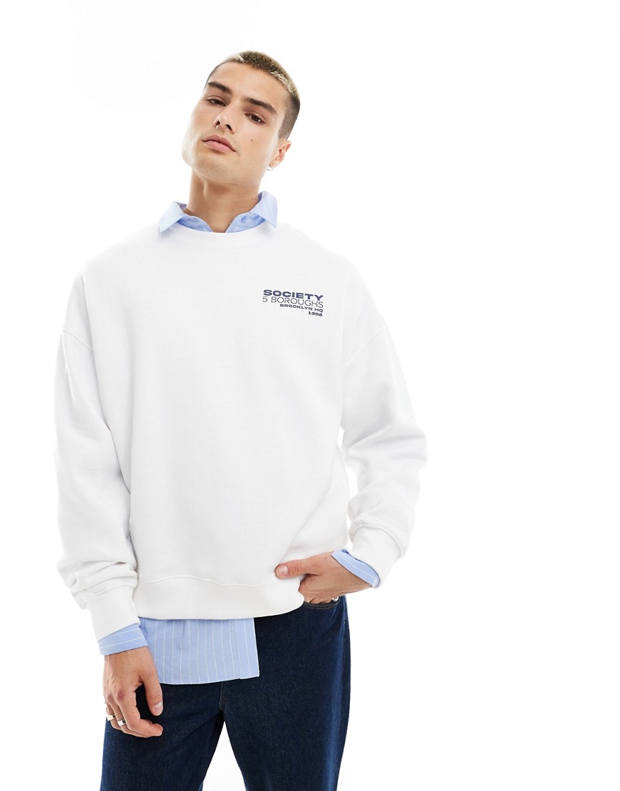 New Look society oversized sweatshirt in off white-Neutral