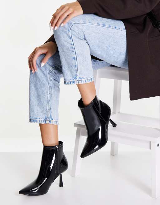 New Look - Sock boots met puntige neus in zwart lakleer, 3 van 4