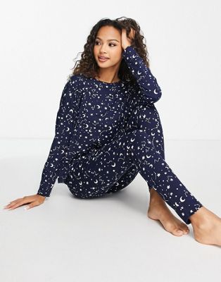 New Look soft touch constellation pyjama set in blue