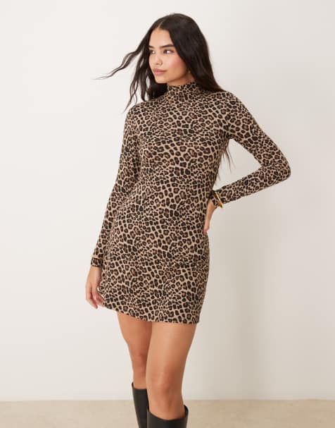 New Look soft touch long sleeve mini dress in leopard print - view 1