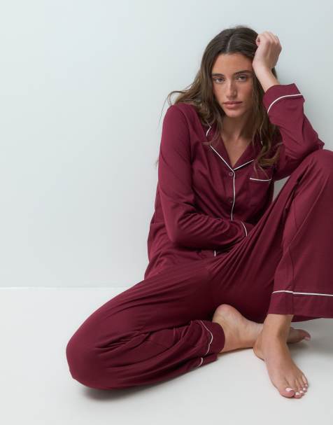 New Look soft touch revere pyjamas in burgundy - view 1