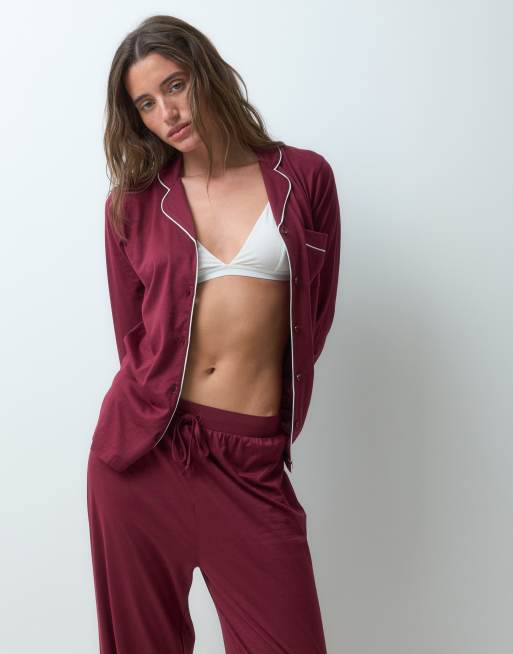 New Look soft touch revere pyjamas in burgundy, 3 of 4