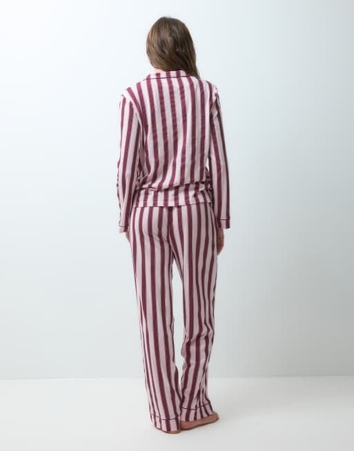 New Look soft touch revere pyjamas in pink and burgundy stripe, 4 of 4