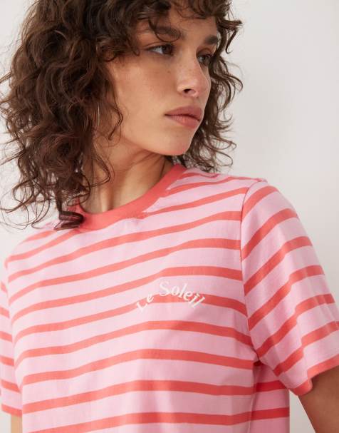 New Look soleil stripe GF tee in pink