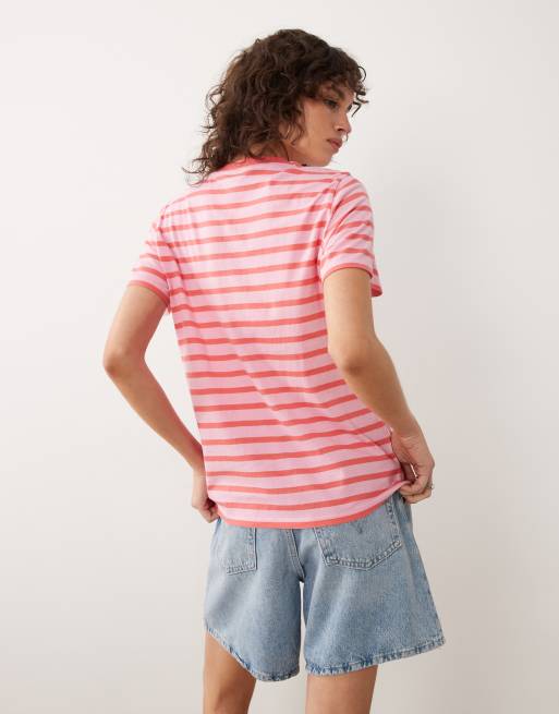 New Look soleil stripe GF tee in pink, 4 of 4
