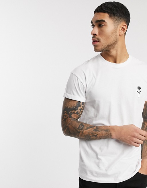 New Look t-shirt with embroidered rose in white