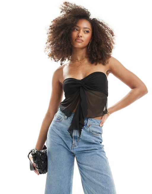 New Look - Sort bandeau-top i mesh med bindebånd foran