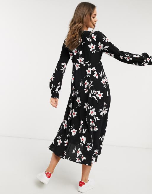 New Look - Sort blomstret kjole med V-hals, 2 af 4