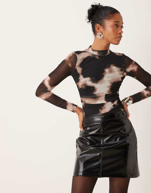 New Look - Sort bodystocking i mesh med mønster og rynker i siden