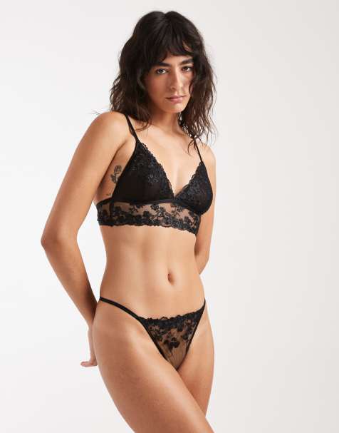 New Look - Sort g-streng i blondestof med broderi - view 1