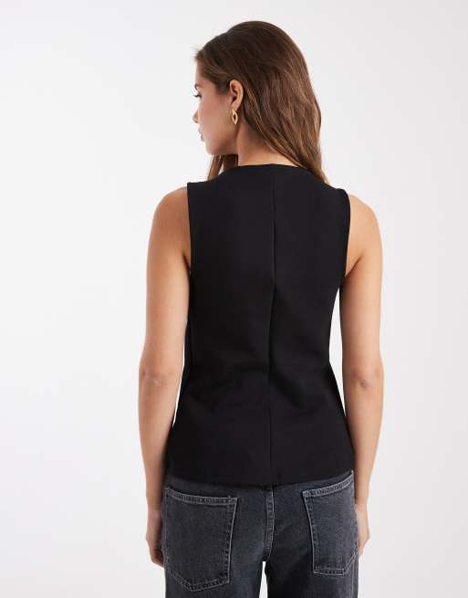 New Look - Sort habitvest i jersey med guldknapper, 4 af 4