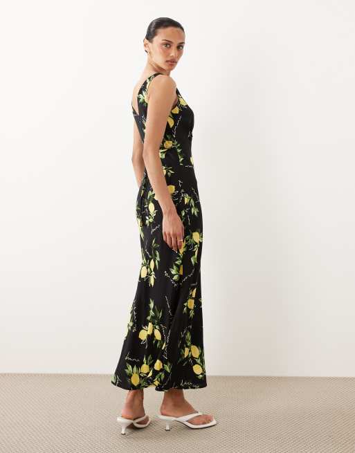 New Look - Sort midikjole med V-hals og citronprint, 4 af 4
