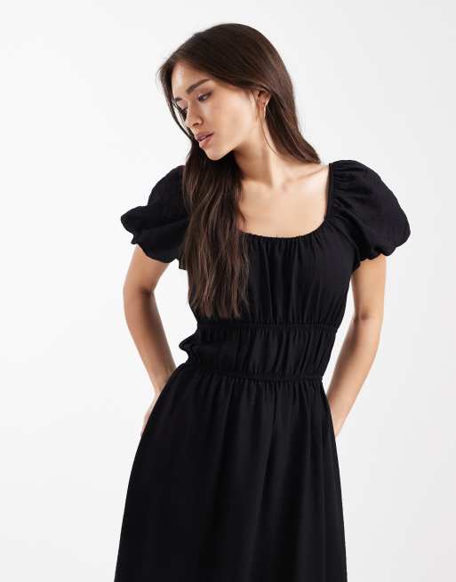 New Look - Sort milkmaid-midikjole, 4 af 4