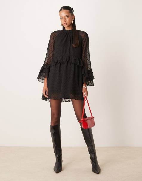 New Look - Sort minikjole med flæser i chiffon - view 1