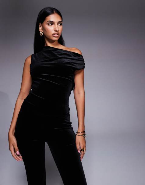 New Look - Sort offshoulder-top i velour - Del af sæt - view 1