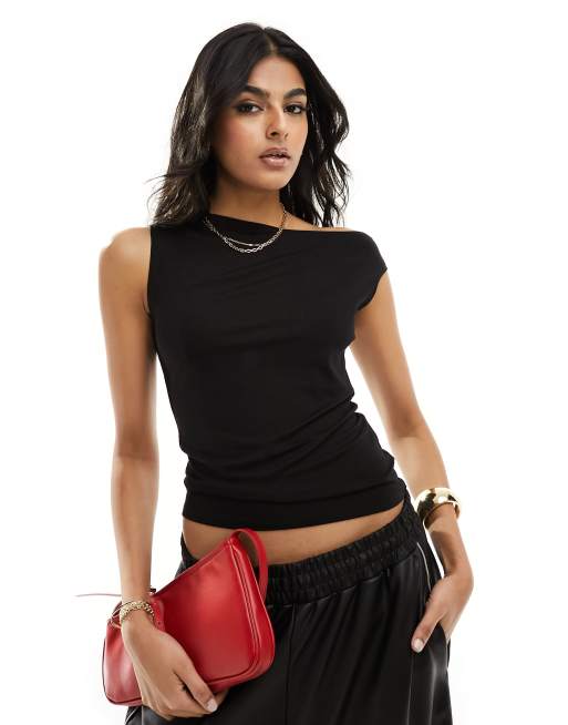 New Look - Sort offshoulder-top med rynkede sider